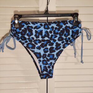 High-Waisted Blue Leopard Print Swim Bikini Bottoms Size M